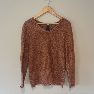 REI Long Sleeve Burnt Orange Knit V Neck Pullover Sweater‎ Women’s Large EUC